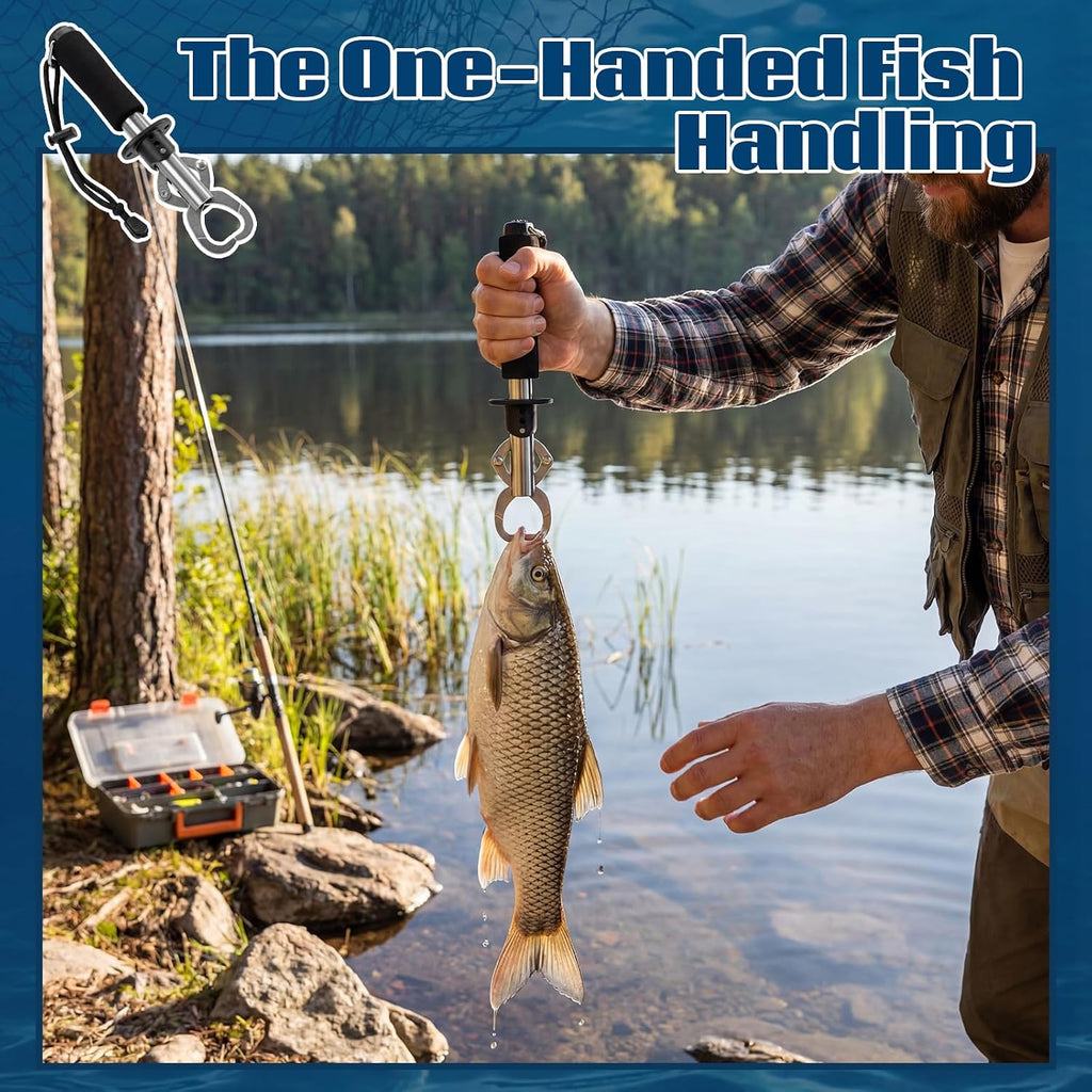 3 Pack Fish Lip Gripper with Scale 33lb Stainless Steel Fish Landing Tool with Non-Slip EVA Handle & Wrist Strap for