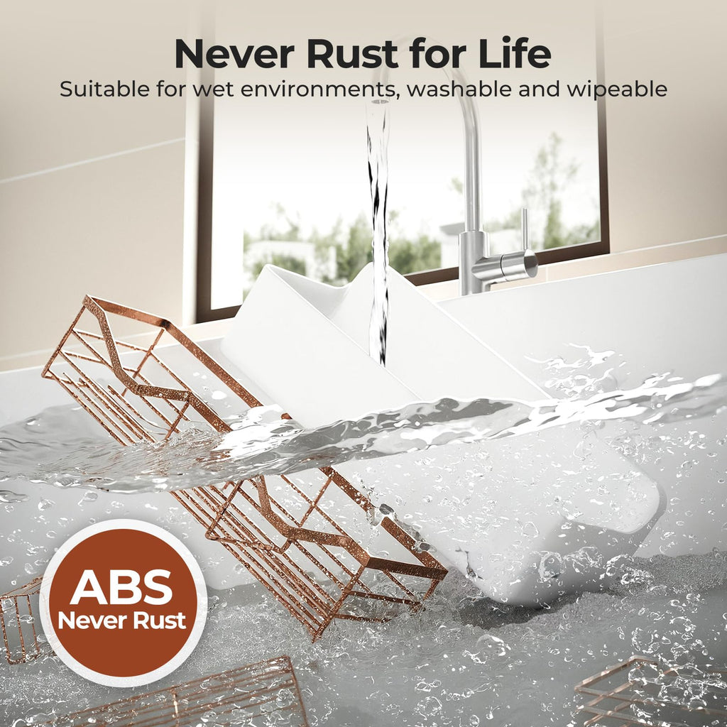 Shower Caddy 2-Pack, No-Drill Adhesive Shelves with 4 Hooks for Bathroom, Rustproof ABS Plastic Storage Organizer