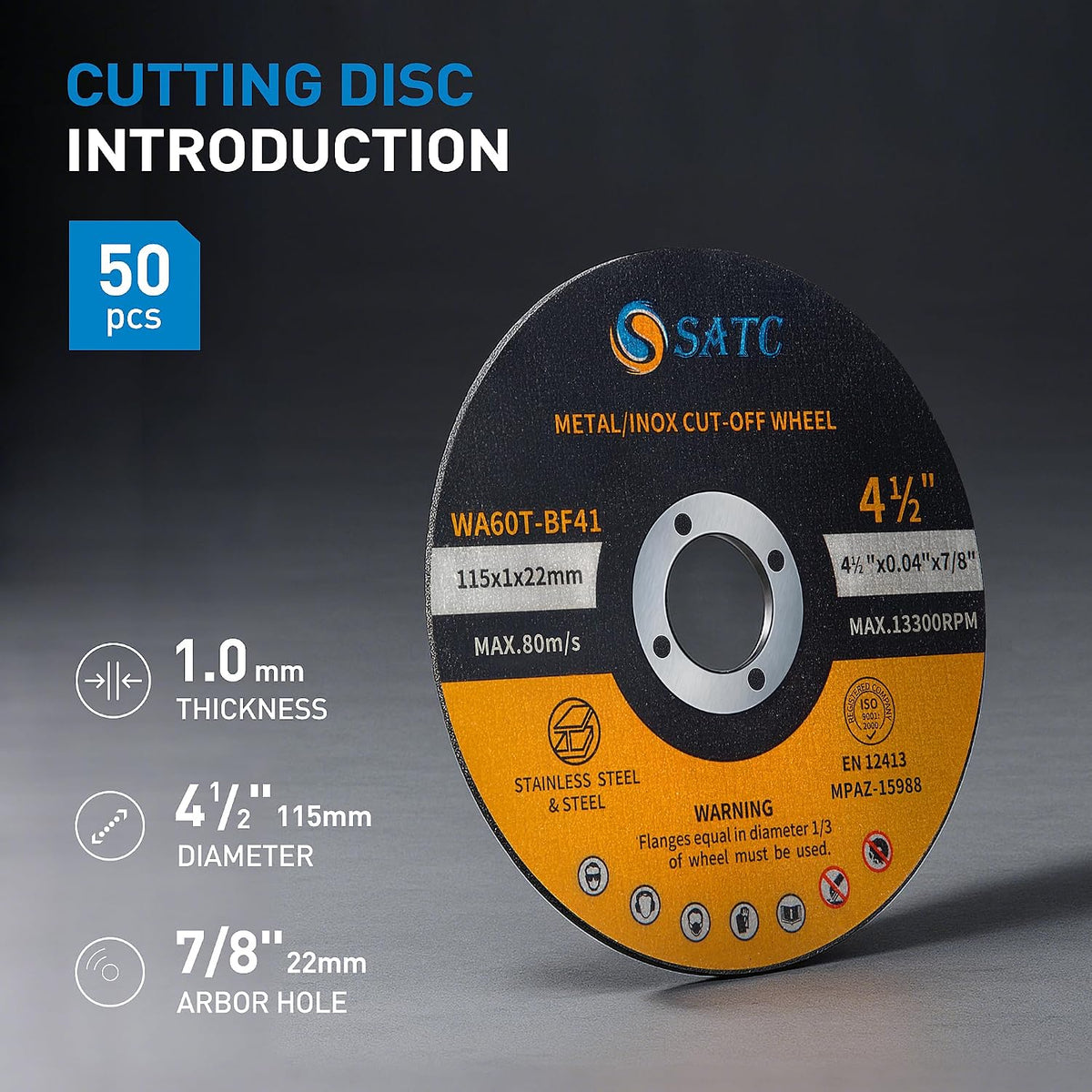 4 1/2 Cut Off Wheel 50 PCS Cutting Wheels Angle Grinder Cutting Disc Ultra Thin Metal & Stainless Steel