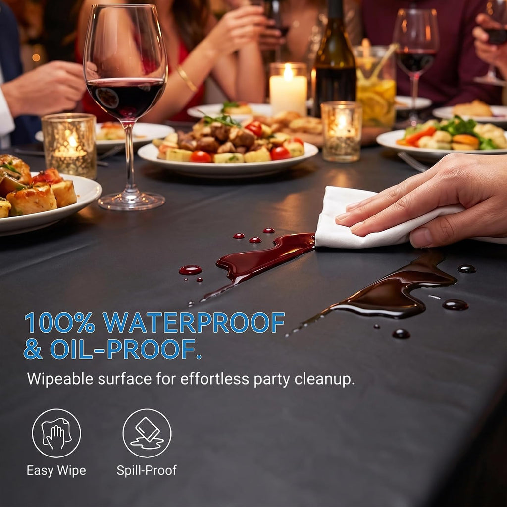 Disposable Table Cloth Plastic, 54In x 300Ft Black Plastic Tablecloth Roll
