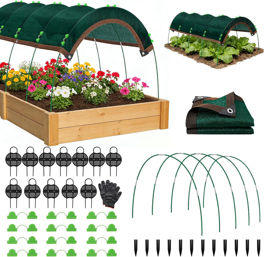 Garden Shade Kit 78.7"x39.4", 70% Green Shade Cloth with Hoops for Plants, Raised Garden Bed Shade Cover for Heat