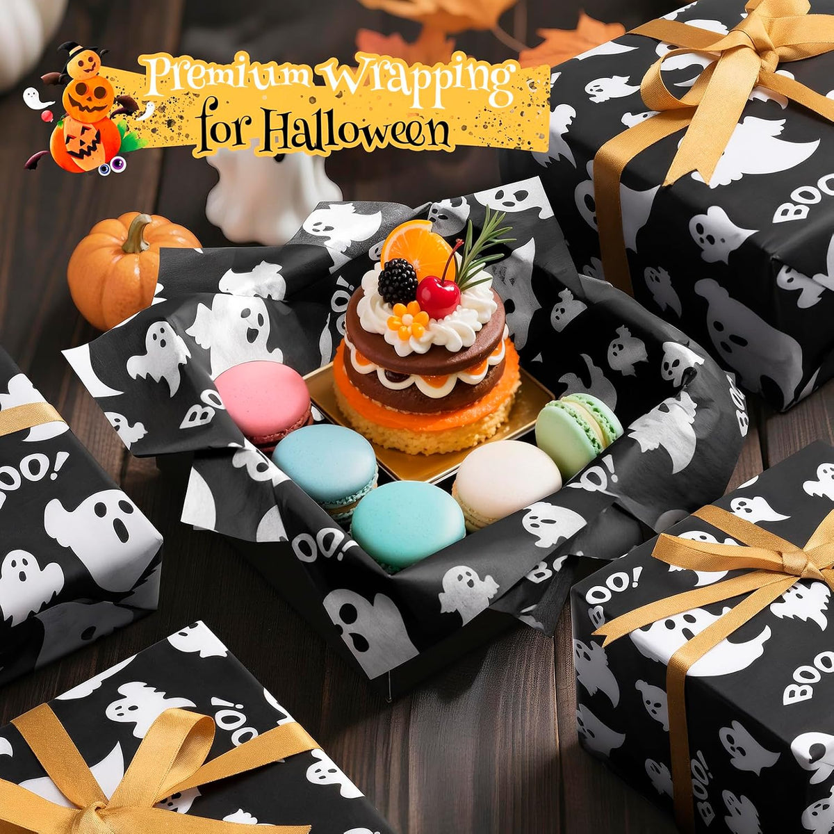 Halloween Tissue Paper for Gift Bags, Ghost Pattern 30 Sheets