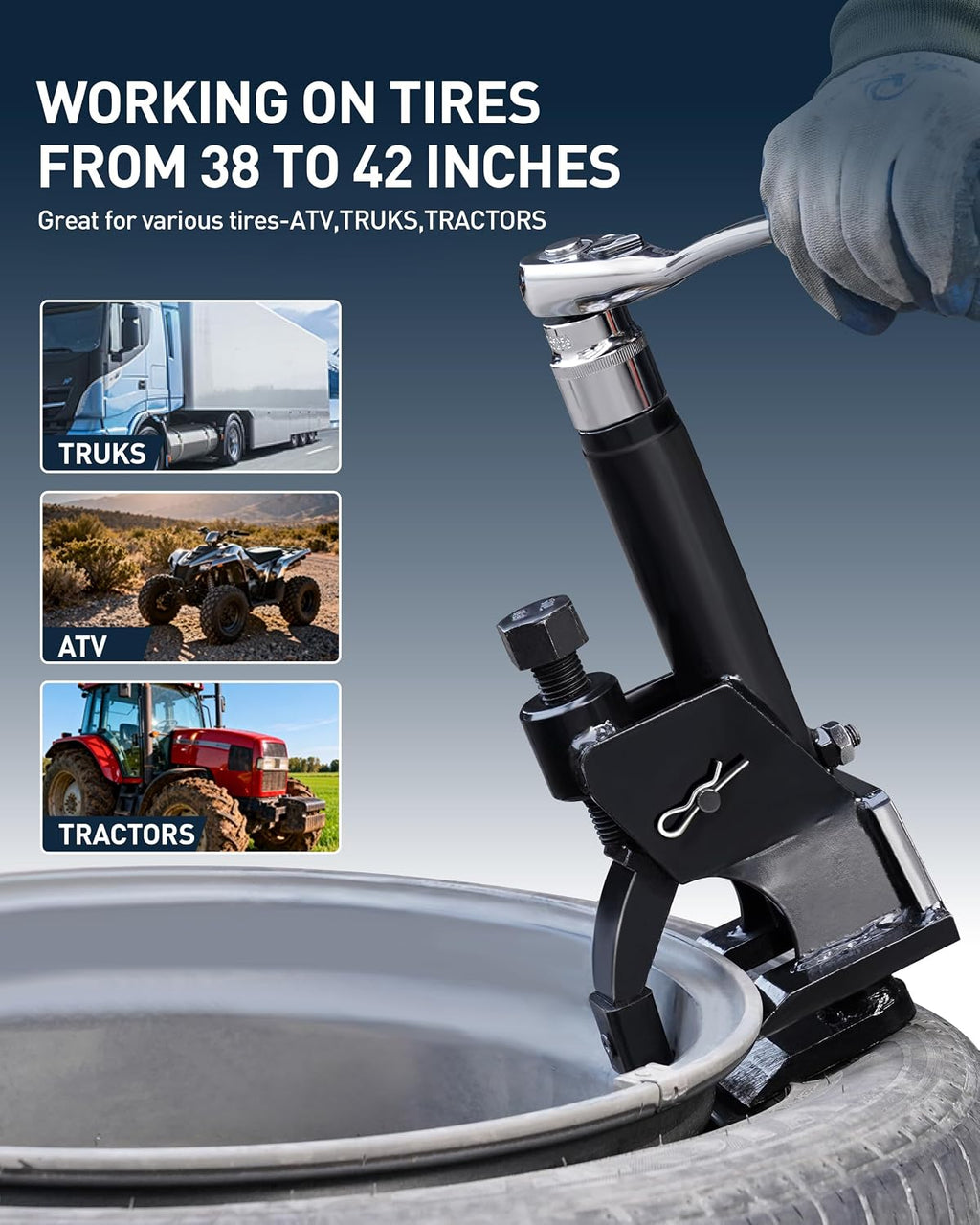 Effort-Saving Manual Tire Bead Breaker, 38"-42" Tires Changer Tool with Rubber Pad, Protect Aluminum Alloy Hubs