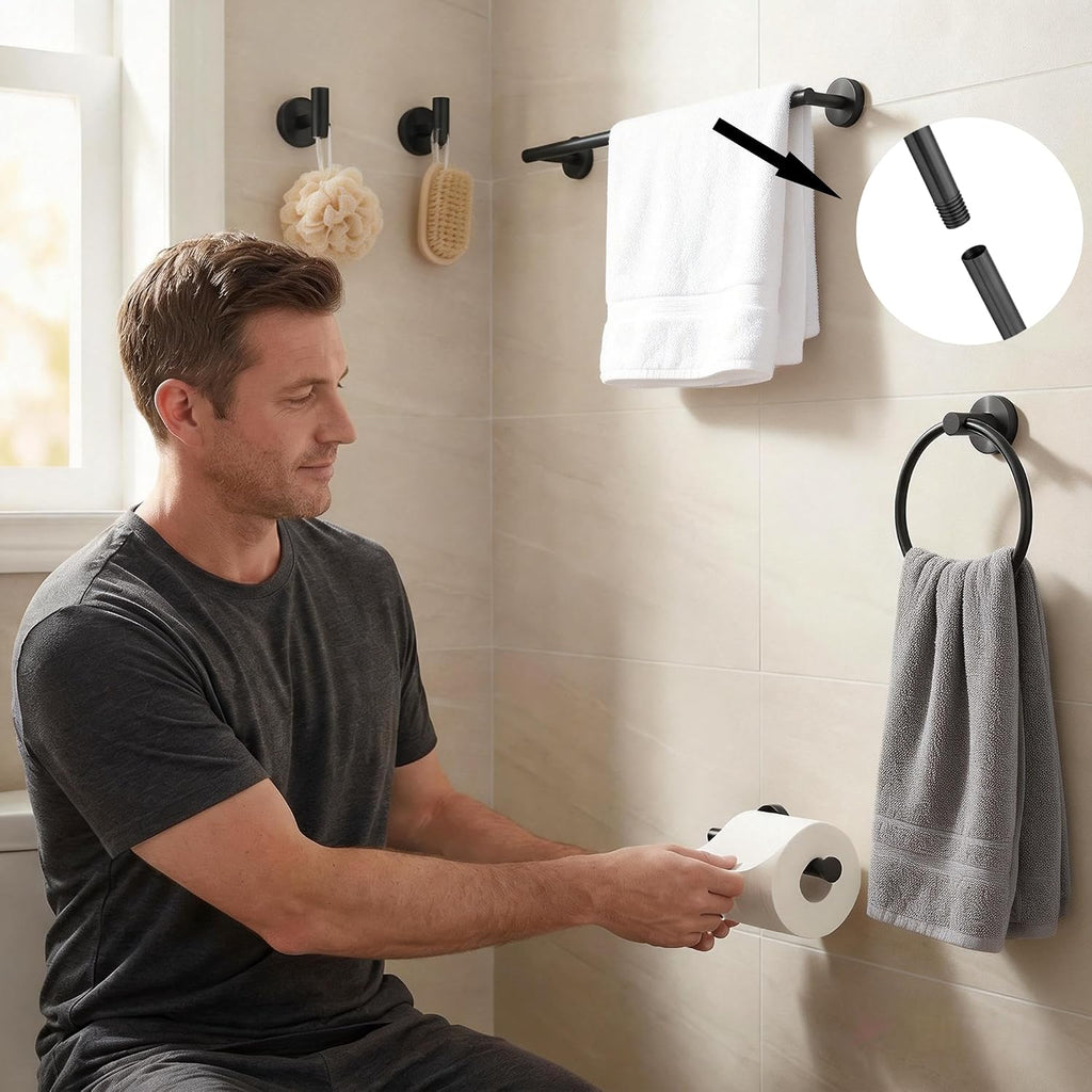 5-Piece Bathroom Hardware Set, Black SUS304 Stainless Steel Bathroom Accessories Kit, Includes 24" Towel Bar, Toilet