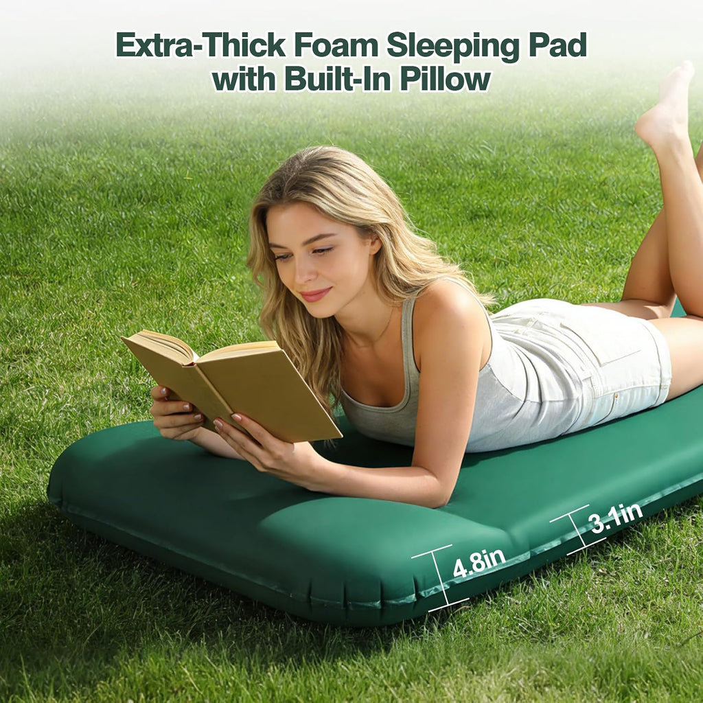 Memory Sleeping Pad, 3.1" Ultra-Thick Foam Sleeping Mats for Camping, 9.5 R-Value Insulated Self Inflating Sleeping
