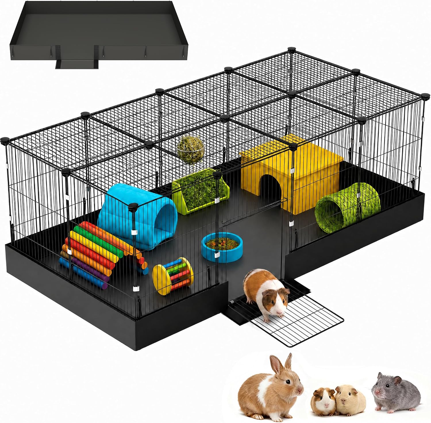 20 Planes Guinea Pig Cages Enclosed Hamster Cage with Door & Waterproof Liner, Expandable Cage for Guinea Pigs, Metal