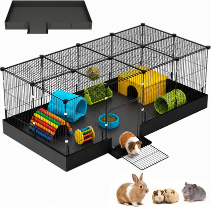 20 Planes Guinea Pig Cages Enclosed Hamster Cage with Door & Waterproof Liner, Expandable Cage for Guinea Pigs, Metal