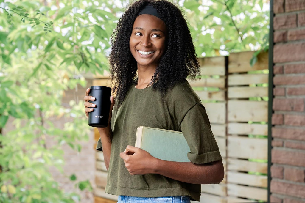 Jones 11oz Insulated Stainless Steel Leakproof Travel Mug, Black | Leakproof coffee cup keeps drinks hot for 3 hours.