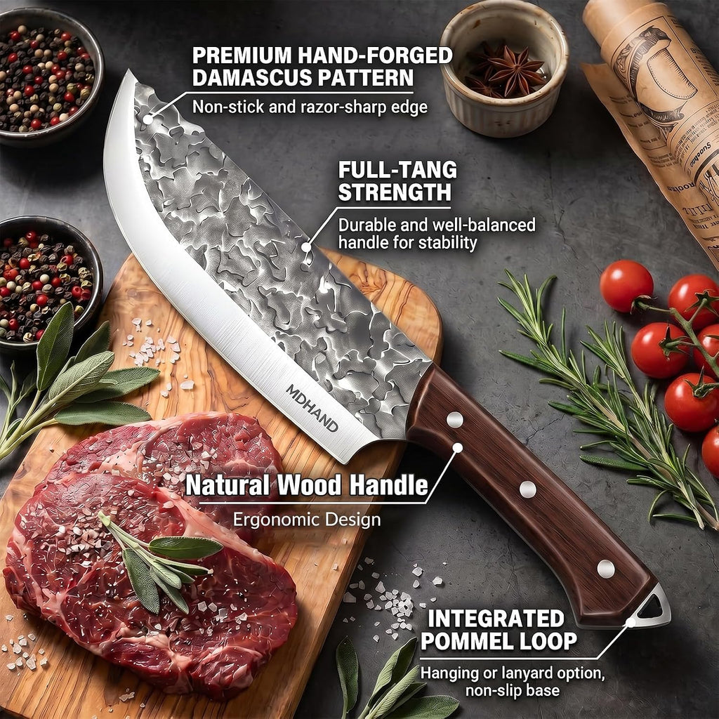 Butcher Knife Set, Hand Forged Butcher Chef Knife Set with Roll Bag