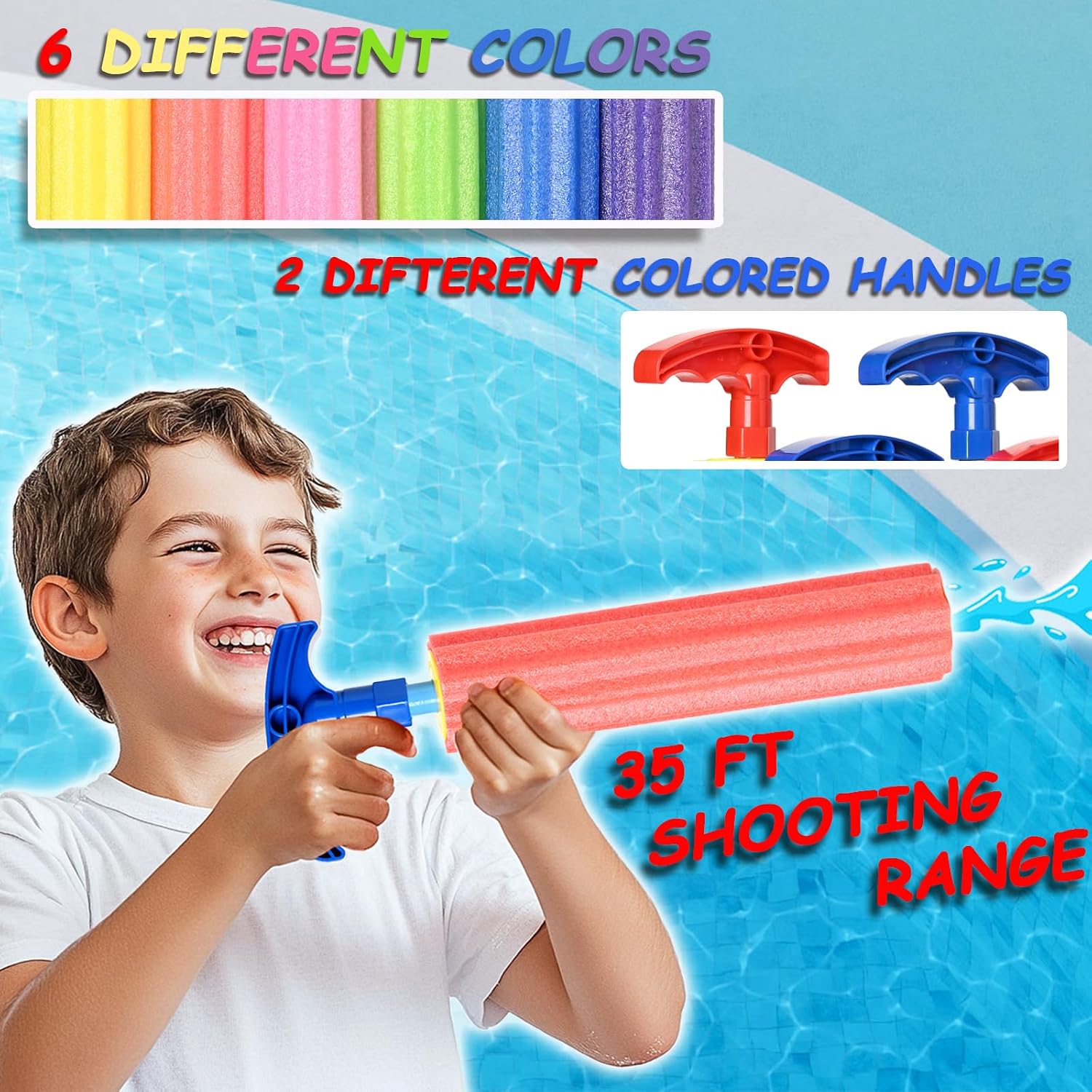 Water Blaster Soaker Guns, 6 Pcs Foam Water Squirters, Kids Adults Boy Girl Squirt Guns for Pool/Beach/Yard Play (Up