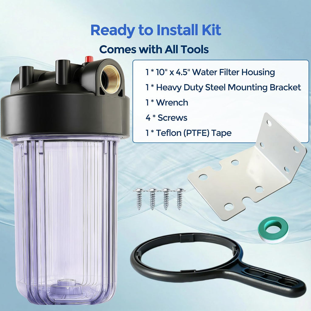 WH-C10HD 10" x 4.5" Whole House Water Filter Housing, Clear | Whole House Water Filter System, Whole House Filter
