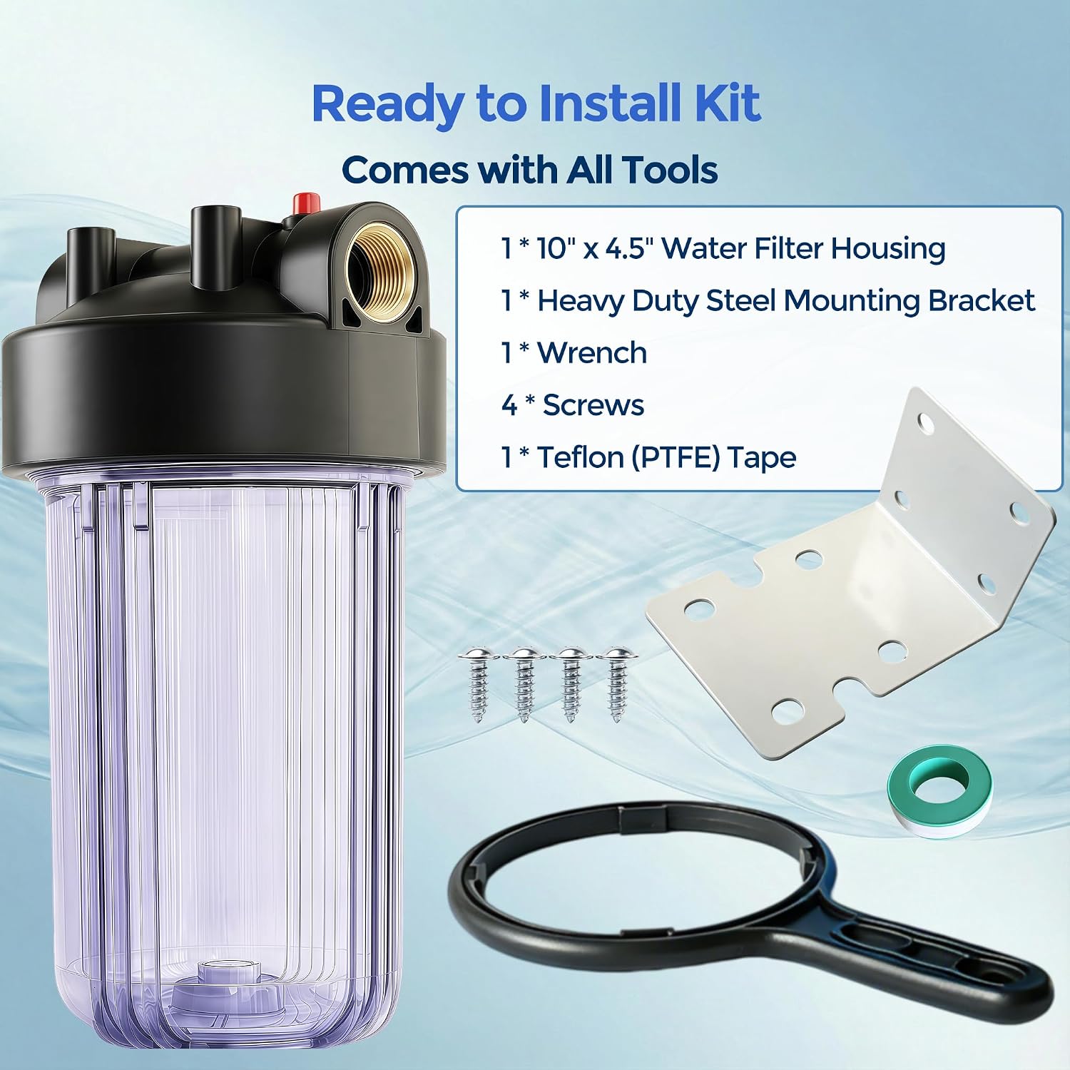 WH-C10HD 10" x 4.5" Whole House Water Filter Housing, Clear | Whole House Water Filter System, Whole House Filter