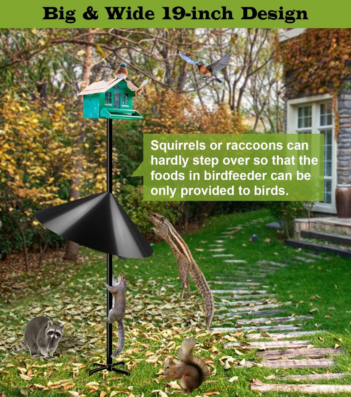 19 Inch Wide Squirrel Baffle for Bird Feeder Pole, Outside Pole Mount Stopper & Bird House Guard for Outdoor