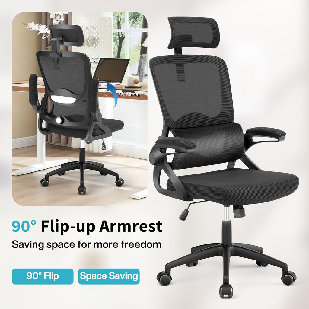 Ergonomic Office Chair,Mesh Office Chair with Lumbar Support,High Back Desk Chair with Flip-up Arms,400 lbs Big and