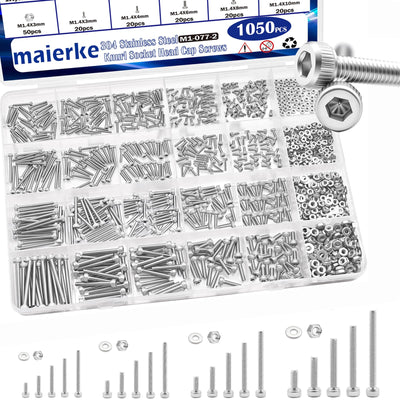 304 Stainless Steel 1050PCS M1.4 M1.6 M2 M2.5 Knurl Socket Head Cap Screws Hardware Kit Hex Socket Head Cap Bolts