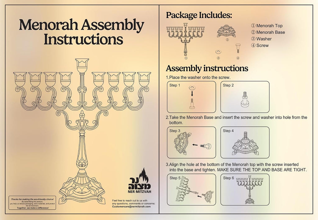 Hanukkah Menorah Candles Dreidels, Chanukah Guide Complete Set - Metal, Standard Version