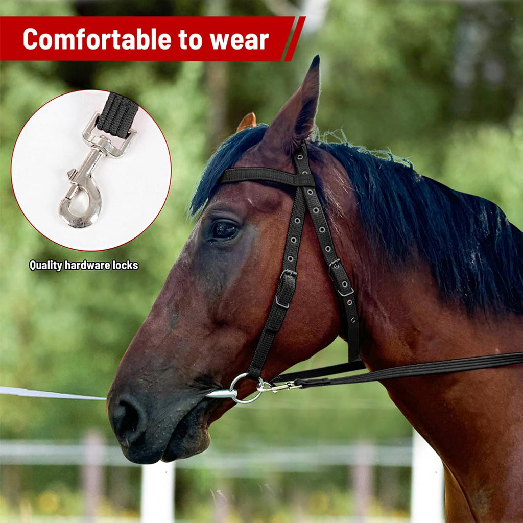 Adjustable Horse Bridle with Stainless Steel Bit - Equestrian Bridles and Horse Headstall（Black L