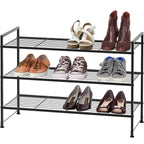 3-Tier Stackable Wired Grid Shoe Rack, Black