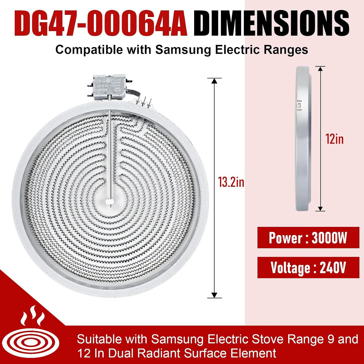 DG47-00064A DG47-00056A Compatible With Samsung Stove 9/12in Dual Element