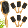 Tessco 6 Pcs Boar Bristle Hair Brush Bulk Wooden Paddle Hairbrush Detangler Brush DIY Gifts for Wedding Bridesmaids