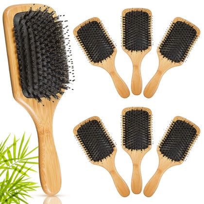 Tessco 6 Pcs Boar Bristle Hair Brush Bulk Wooden Paddle Hairbrush Detangler Brush DIY Gifts for Wedding Bridesmaids