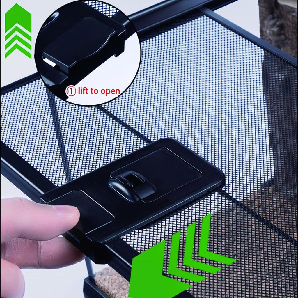 Reptile Terrarium Tank, Glass Reptile Vivarium, Sliding Mesh Cover, for Lizards, Horned Frogs, Snakes, Spiders