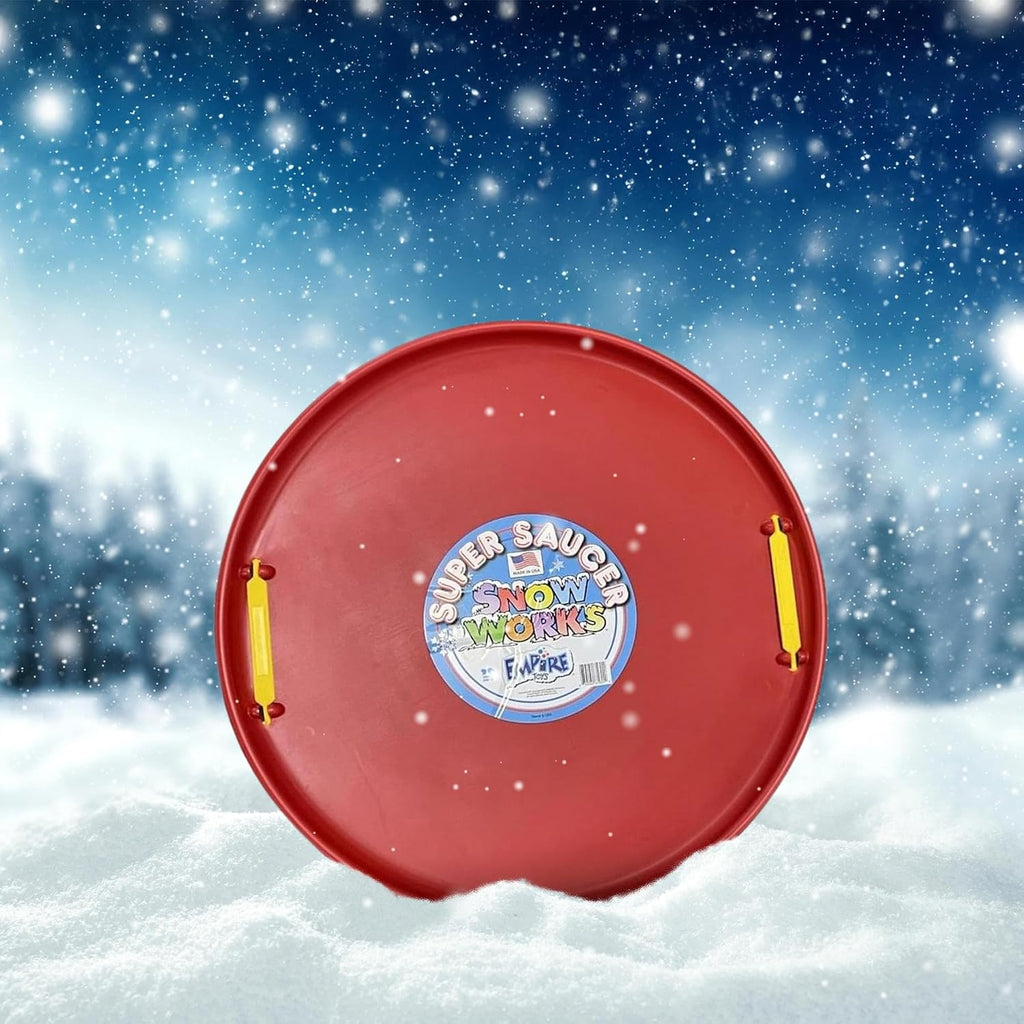 Lifetime Saucer Snow Sled, Heavy-Duty Plastic, Cold Weather Downhill Outdoor Winter Snow Sled Disc with Handles (Red).