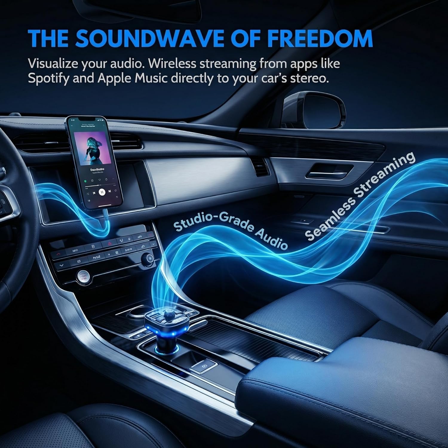 Bluetooth 5.3 Car Adapter Charger, Wireless FM Bluetooth Transmitter | Fast Charge Wireless Radio FM Transmitter with