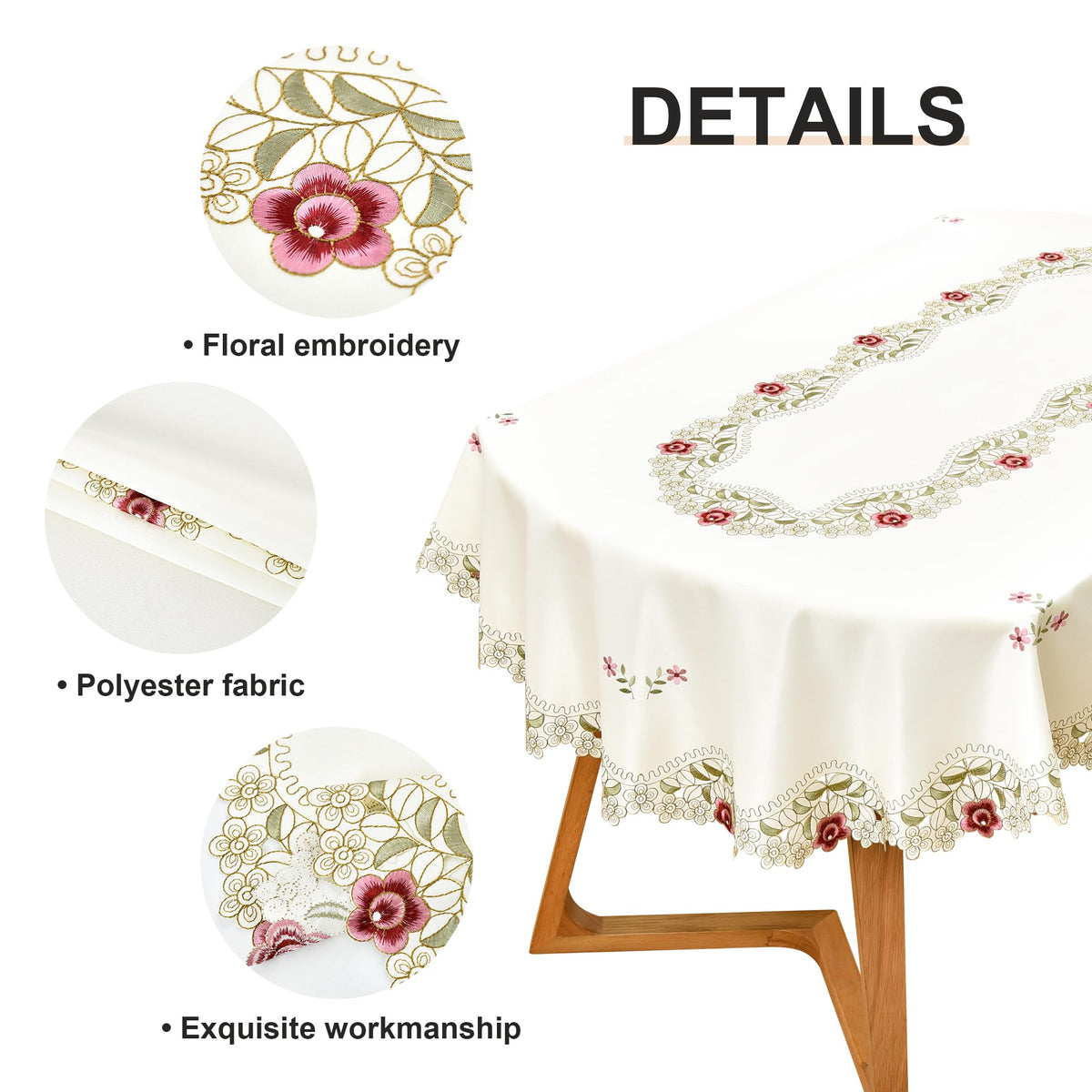 Jacquard Floral Embroidered Oval Tablecloth 60 x 84 inch