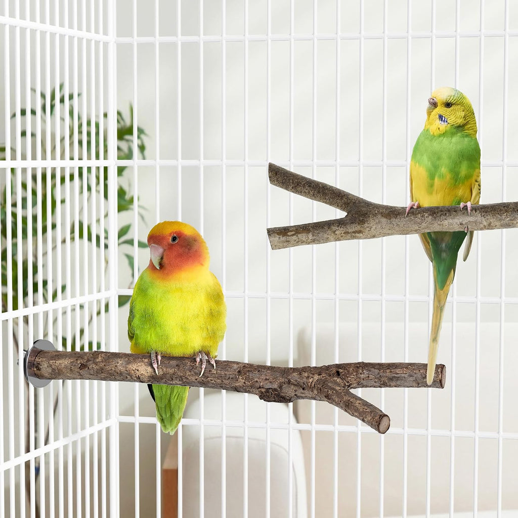 Natural Wooden Perches for Bird Cages - Ideal for Cockatiels, Parakeets, Finches & Other Caged Birds (Natural Bark, 2