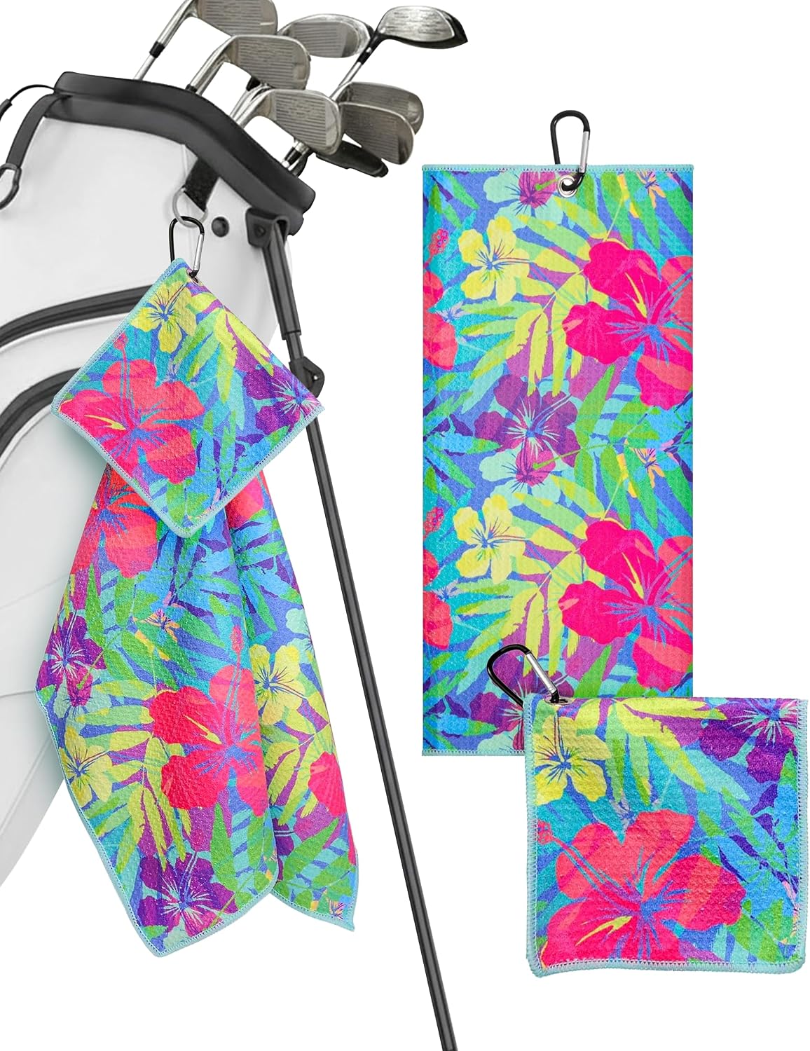 Microfiber Golf Towels for Golf Bags & Carts - Premium Weave Waffle & Ball Towels with Carabiner Clip, Essential