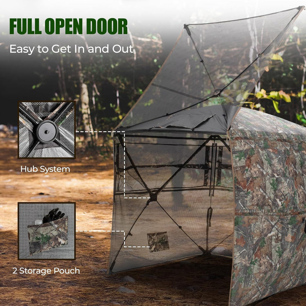 Portable Hunting Blind - 270°/288°/360°See Through with Floor Mat Dual Door