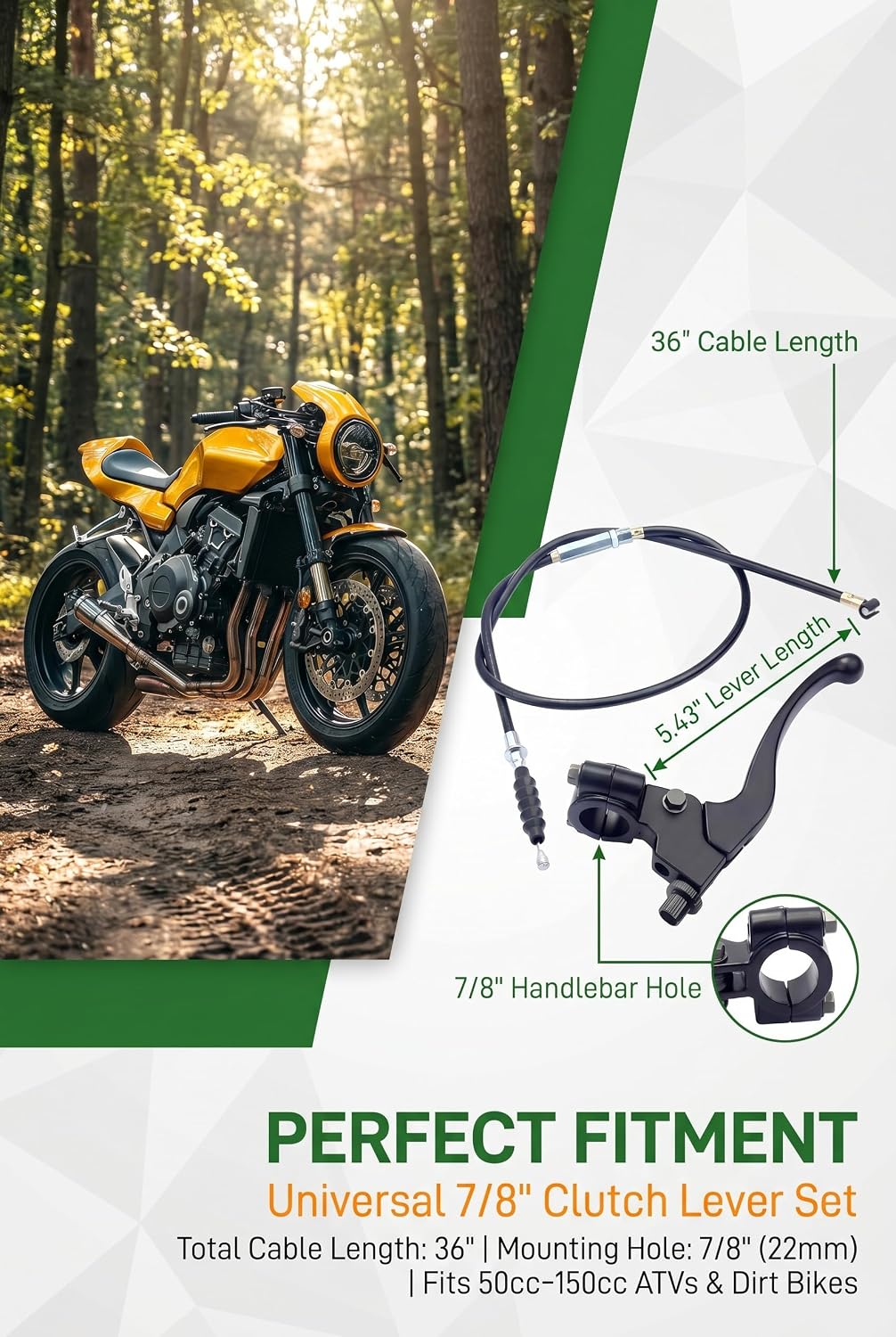 7/8" Left Clutch Lever Handle Cable, Motorcycle Left Clutch Brake Lever Perch Assembly, Waterproof Break-Proof Handle Grip Set for 50cc 70cc 90cc 110cc 125cc 150cc Motocross ATVs (Black)
