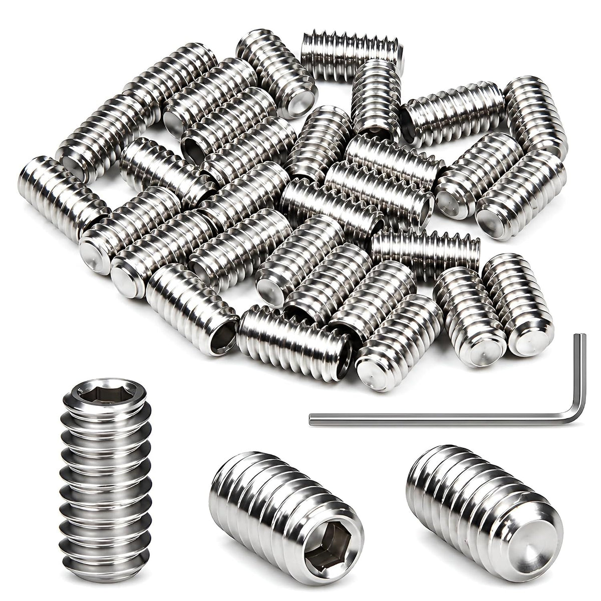 30Pcs 1/4-20 x 1/2" Set Screws, Hex Socket Grub Screws with Cup Point