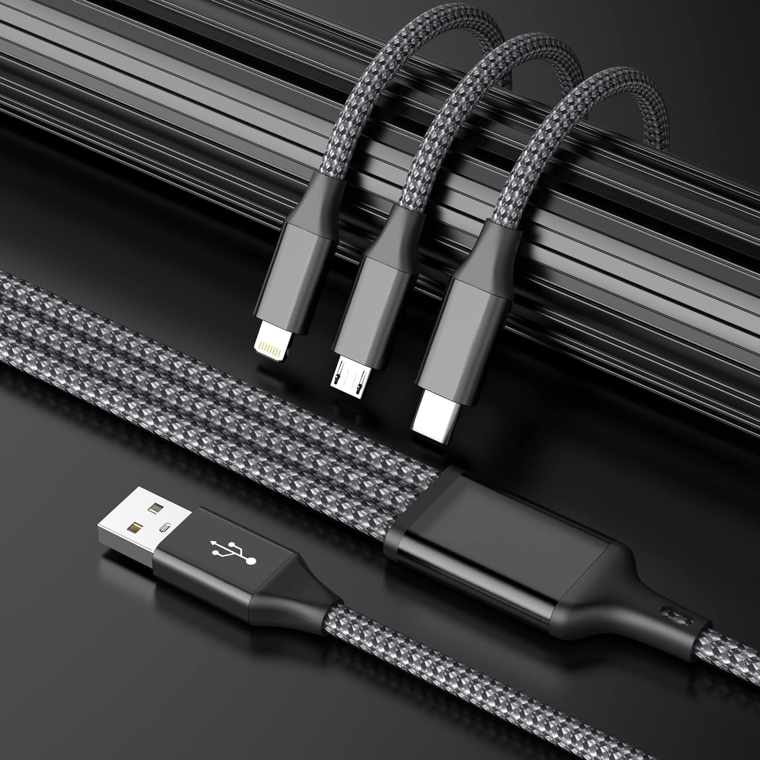 Multi Charging Cable(2Pack 4FT), 3 in 1 USB Charging Cable for Multiple Devices, Braided Universal Phone Charger Cord