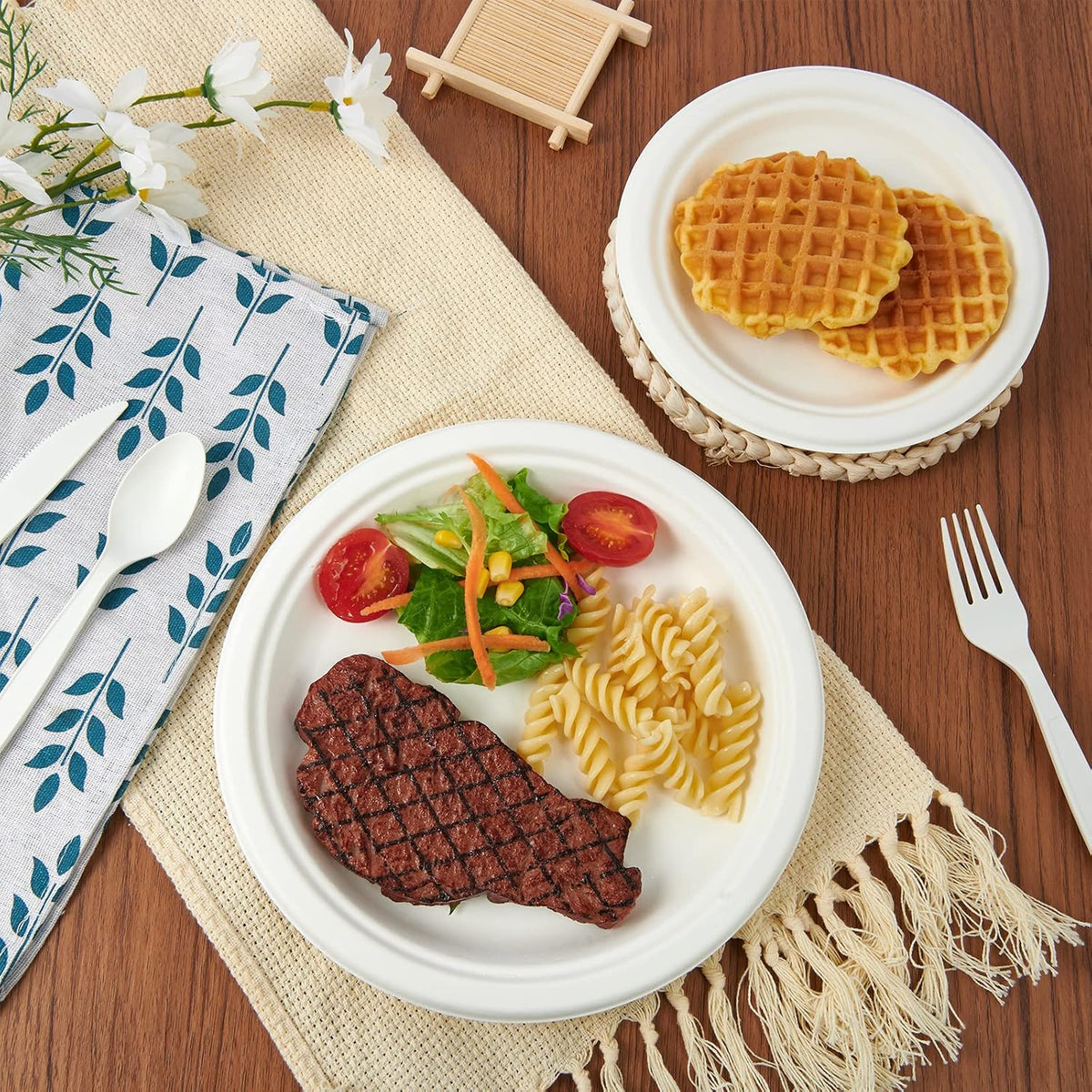 9 in 150 Pack White Compostable Disposable Paper Plates for Party