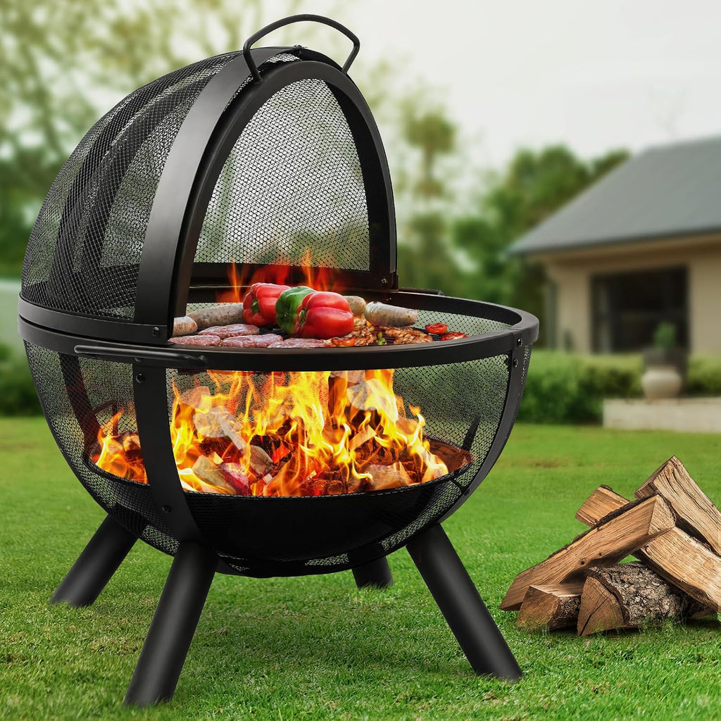 Ball of Fire Pit fire Ball with BBQ Grill fire Globe Pit Large Round fire Pit,Patio Fire Pit Fireplace for Camping