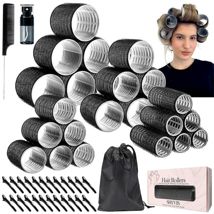 Self Grip Hair Rollers Set, 24 Piece Heatless Curlers with Clips, 4 Sizes Jumbo Rollers (2.5", 2", 1.5", 1") for