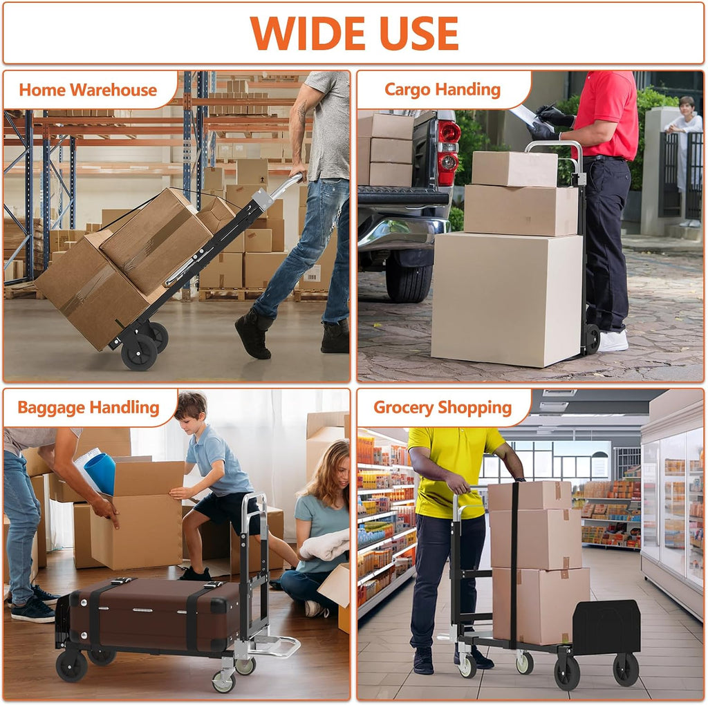 3-in-1 Folding Hand Truck, 500 lb Heavy Duty Steel Dolly | Convertible Hand Truck Dolly with Telescoping Handle