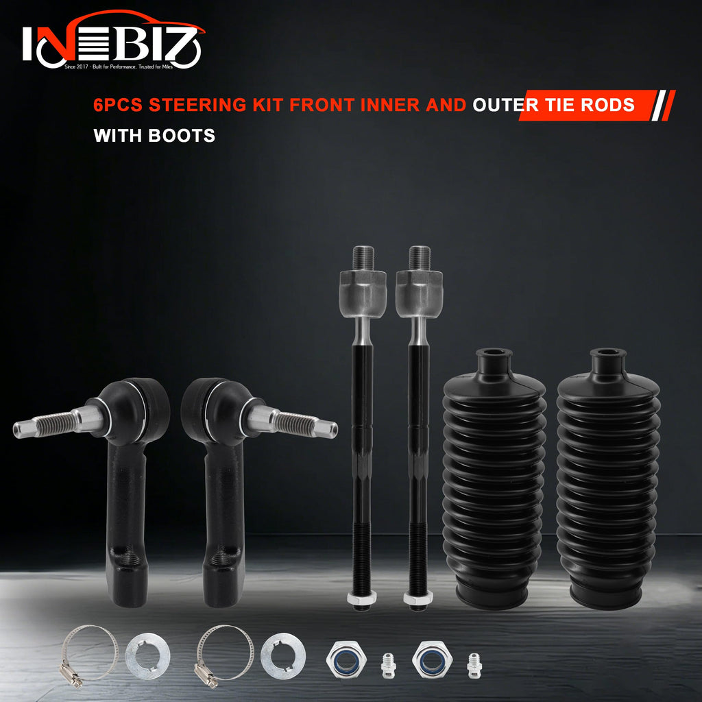 6pcs Front Inner and Outer Tie Rod Ends Complete Kit and Boots