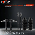 6pcs Front Inner and Outer Tie Rod Ends Complete Kit and Boots