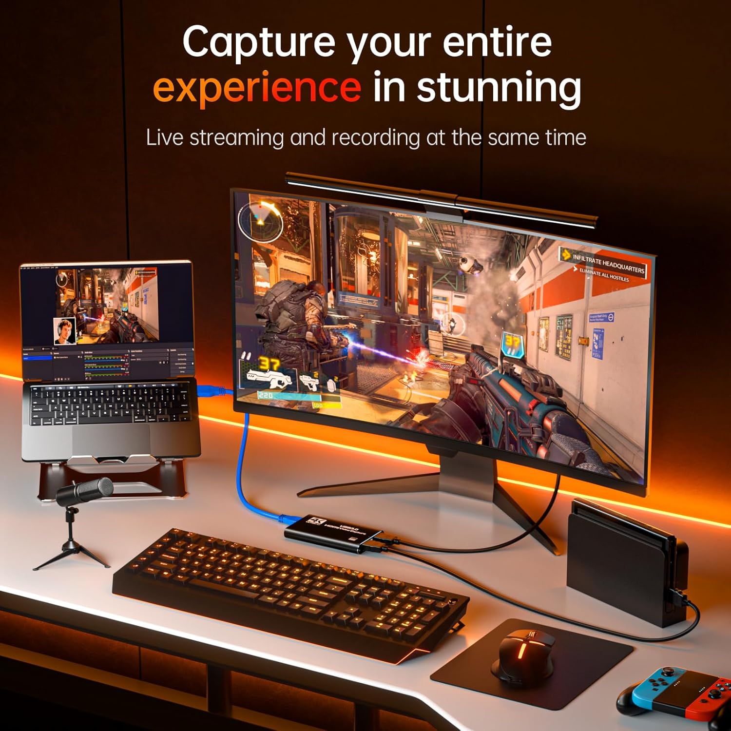 USB 3.0 HDMI Capture Card, 1080P 60FPS Capture with 4K Pass-Through | 2K 30FPS/1080P 60FPS capture and streaming with