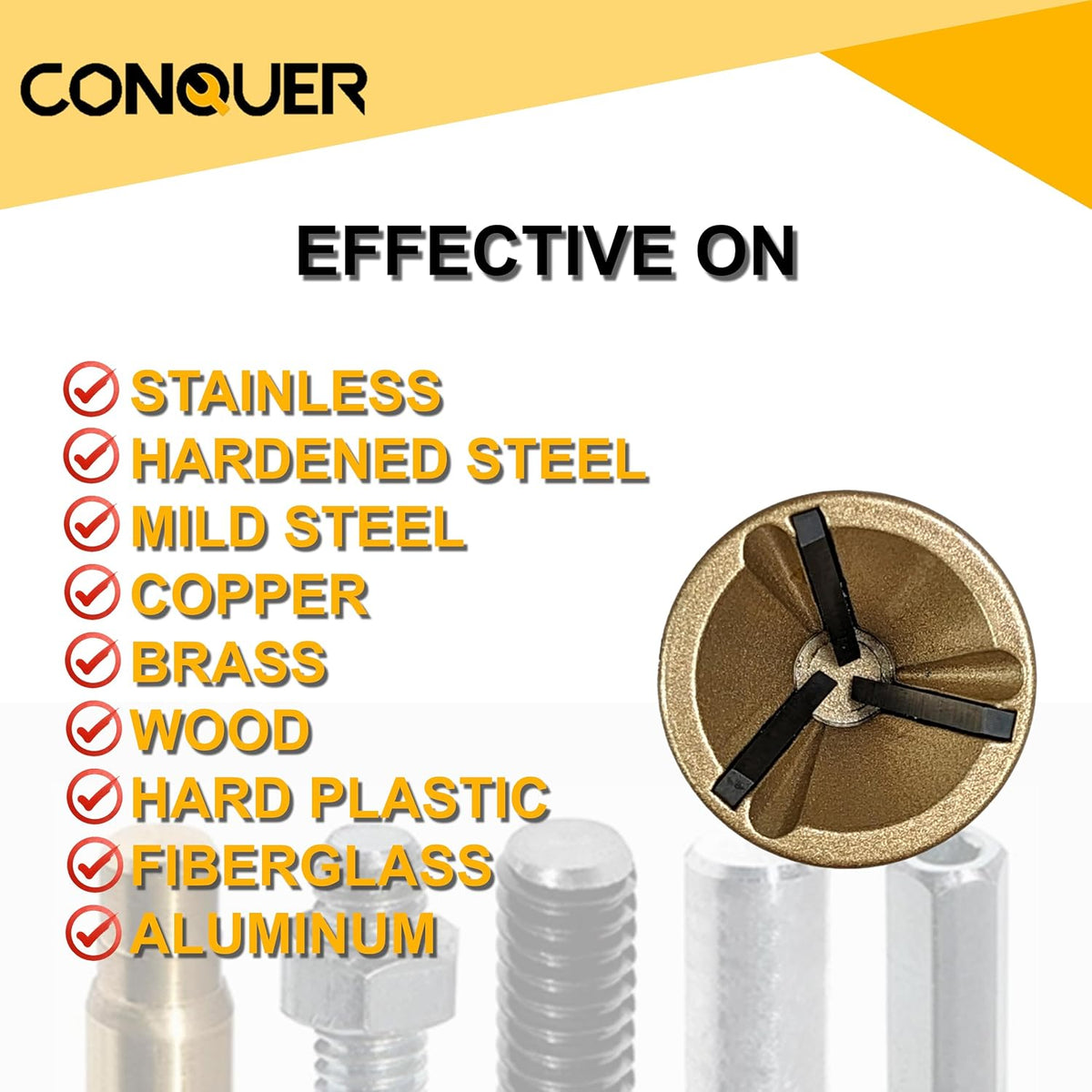 CONQUER Deburring External Chamfer Tool, Tungsten Blade, Fits 1/8"-3/4"