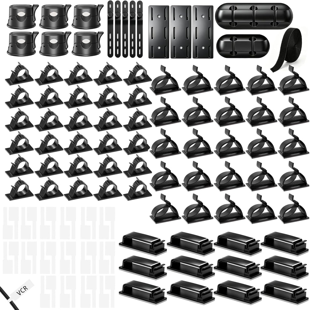 Cable Management Kit, 6 Spring Clips 360 Rotating, 3 Power Strip Holders, 67 Cord Clips, 5 Silicone Straps, 2