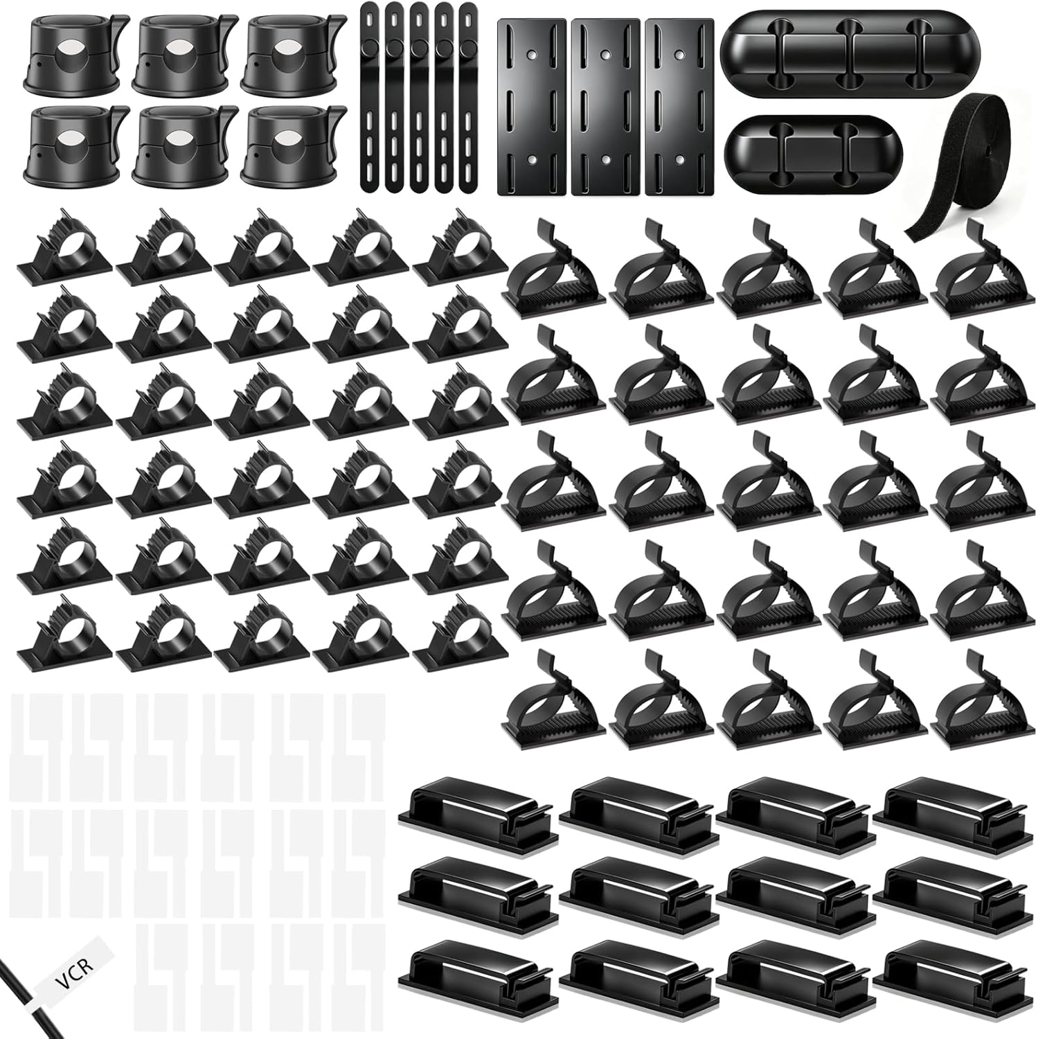 Cable Management Kit, 6 Spring Clips 360 Rotating, 3 Power Strip Holders, 67 Cord Clips, 5 Silicone Straps, 2