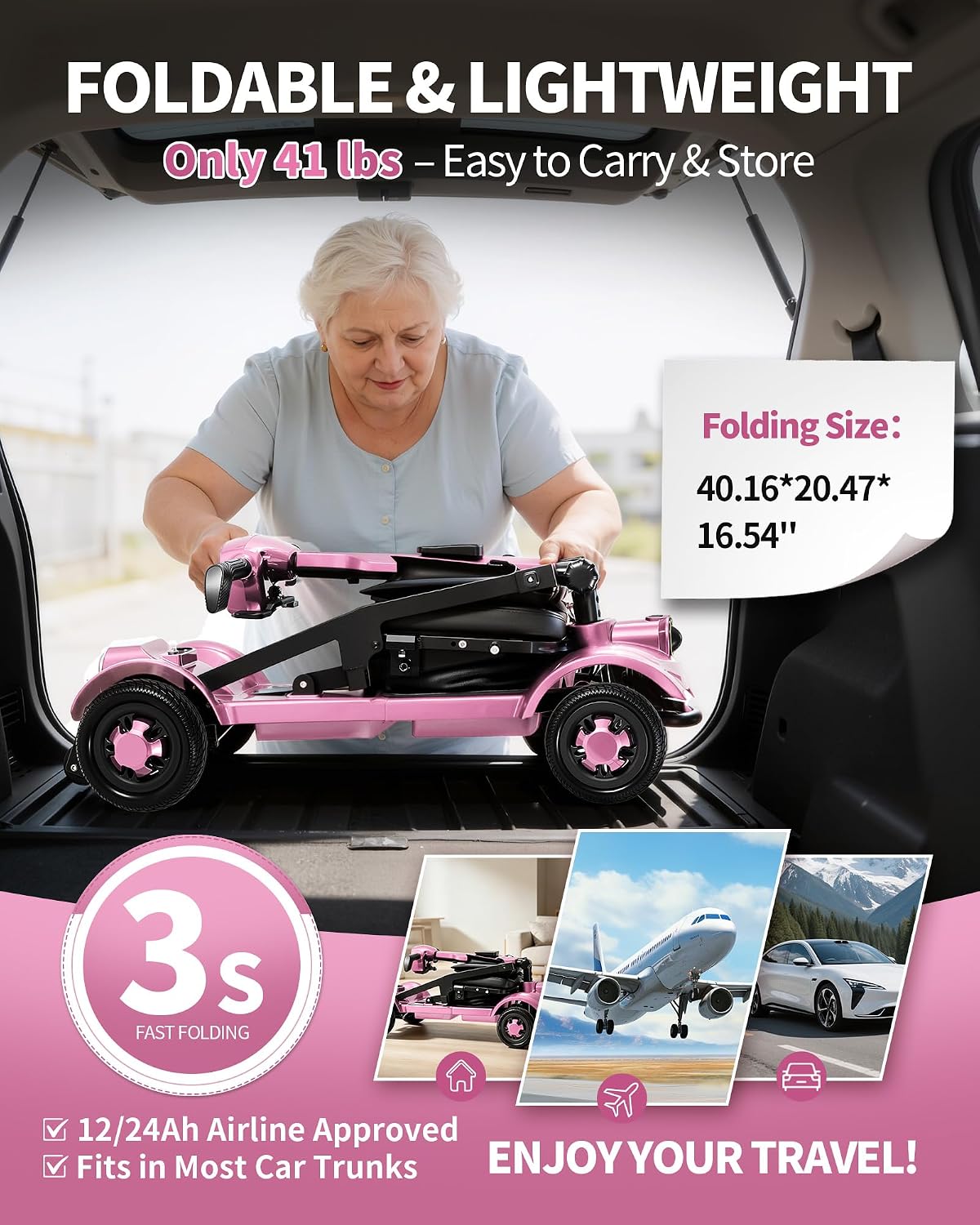 Lightweight Mobility Scooters for Seniors&Adults, Foldable 4 Wheel Scooter