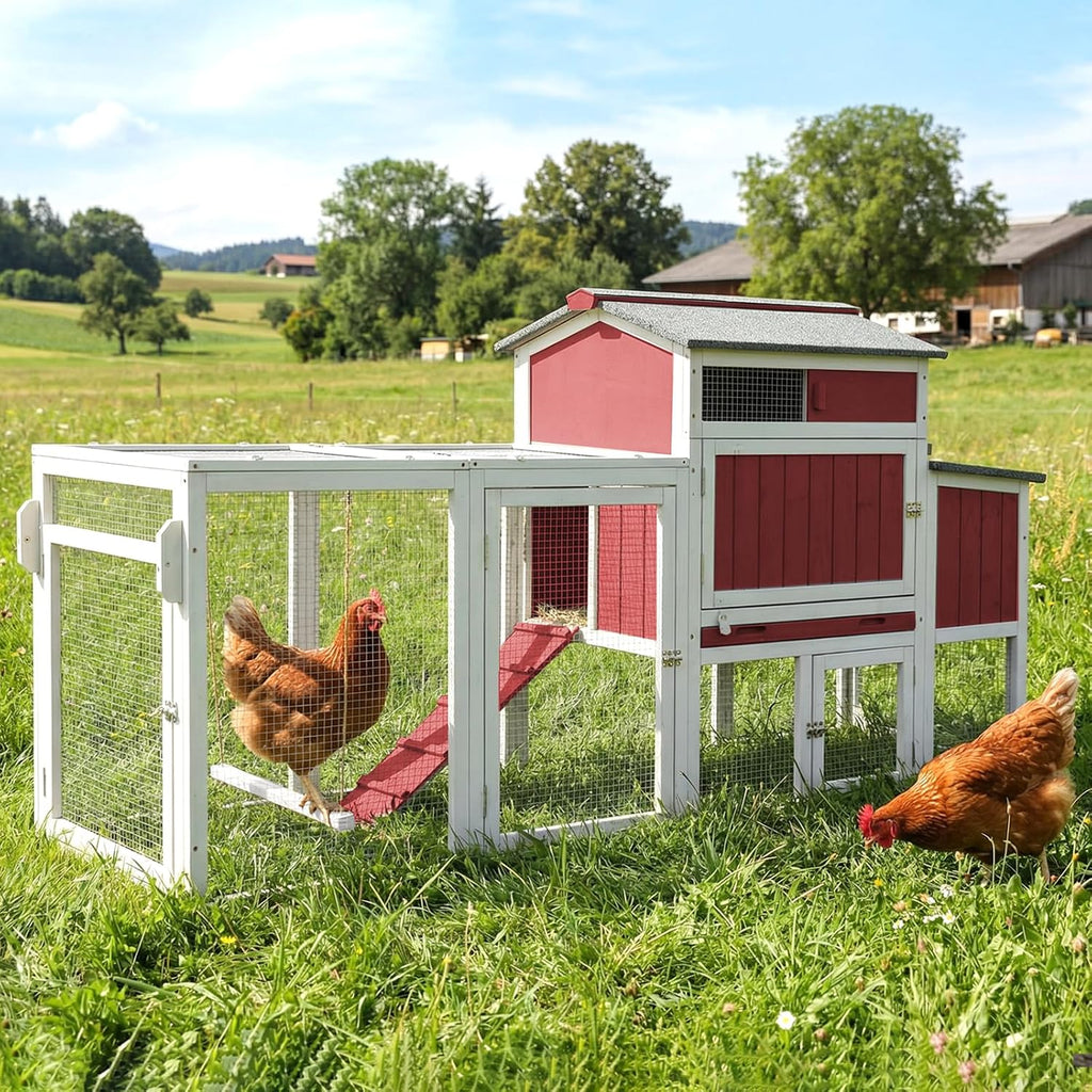 78" Mobile Chicken Coop with Wheels, Large Outdoor Hen House with Nesting Box, Run Ramp, and Pull-Out Tray for 2-4