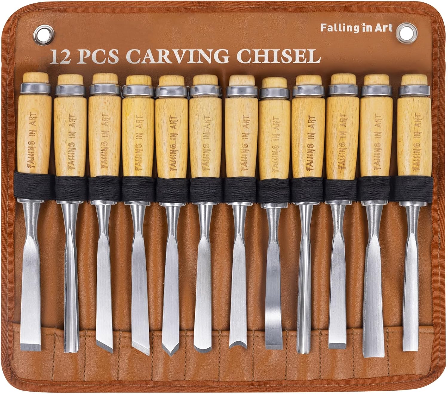 12Pcs Wooden Carving Chisel Set with a Leather Pouch | Woodworking Tools Set , Full Size Knife Gouge Kit for Carving