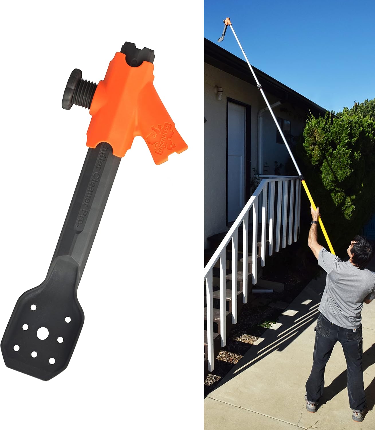 Gutter Cleaner MAX, NEW- strong pole threads!- gutter cleaning from the ground, roof and ladder, AND clean off gutter