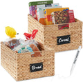 Pantry Baskets Set of 2 16x12in Water Hyacinth Storage Baskets, Woven Wicker Kitchen Organizers with handles